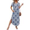 image:imageWIHOLL Womens Summer Short Sleeve Dresses Maxi Dress Vacation Beach Sundresses 2026 with PocketsFloral Blue Boho