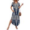 image:imageWIHOLL Womens Summer Short Sleeve Dresses Maxi Dress Vacation Beach Sundresses 2026 with PocketsFloral Boho Blue Striped