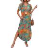 image:imageWIHOLL Womens Summer Short Sleeve Dresses Maxi Dress Vacation Beach Sundresses 2026 with PocketsFloral Coconut Leaves