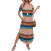 image:imageWIHOLL Womens Summer Short Sleeve Dresses Maxi Dress Vacation Beach Sundresses 2026 with PocketsFloral Pink Striped