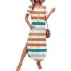 image:imageWIHOLL Womens Summer Short Sleeve Dresses Maxi Dress Vacation Beach Sundresses 2026 with PocketsFloral Striped