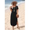 image:imageWIHOLL Womens Summer Short Sleeve Dresses Maxi Dress Vacation Beach Sundresses 2026 with PocketsPlain Black