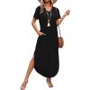 image:imageWIHOLL Womens Summer Short Sleeve Dresses Maxi Dress Vacation Beach Sundresses 2026 with PocketsPlain Black