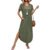 image:imageWIHOLL Womens Summer Short Sleeve Dresses Maxi Dress Vacation Beach Sundresses 2026 with PocketsPlain Green