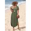 image:imageWIHOLL Womens Summer Short Sleeve Dresses Maxi Dress Vacation Beach Sundresses 2026 with PocketsPlain Green