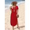 image:imageWIHOLL Womens Summer Short Sleeve Dresses Maxi Dress Vacation Beach Sundresses 2026 with PocketsPlain Red