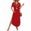 image:imageWIHOLL Womens Summer Short Sleeve Dresses Maxi Dress Vacation Beach Sundresses 2026 with PocketsPlain Red