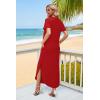image:imageWIHOLL Womens Summer Short Sleeve Dresses Maxi Dress Vacation Beach Sundresses 2026 with PocketsPlain Red