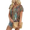 image:imageWIHOLL Womens Summer Tops 2026 Cap Short Sleeve Shirts V Neck Tshirts Spring Blouses Beach Vacation ClothesPrint 01