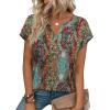 image:imageWIHOLL Womens Summer Tops 2026 Cap Short Sleeve Shirts V Neck Tshirts Spring Blouses Beach Vacation ClothesPrint 01