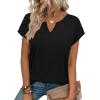 image:imageWIHOLL Womens Summer Tops 2026 Cap Short Sleeve Shirts V Neck Tshirts Spring Blouses Beach Vacation ClothesSolid Black