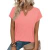image:imageWIHOLL Womens Summer Tops 2026 Cap Short Sleeve Shirts V Neck Tshirts Spring Blouses Beach Vacation ClothesSolid Coral