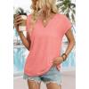 image:imageWIHOLL Womens Summer Tops 2026 Cap Short Sleeve Shirts V Neck Tshirts Spring Blouses Beach Vacation ClothesSolid Coral
