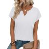 image:imageWIHOLL Womens Summer Tops 2026 Cap Short Sleeve Shirts V Neck Tshirts Spring Blouses Beach Vacation ClothesSolid White