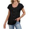 image:imageWIHOLL Womens Summer Tops Cap Short Sleeve Shirts Button Down Blouses U Neck T Shirts Fashion ClothingAll Black