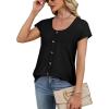 image:imageWIHOLL Womens Summer Tops Cap Short Sleeve Shirts Button Down Blouses U Neck T Shirts Fashion ClothingAll Black