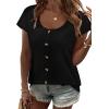 image:imageWIHOLL Womens Summer Tops Cap Short Sleeve Shirts Button Down Blouses U Neck T Shirts Fashion ClothingAll Black