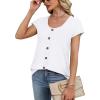 image:imageWIHOLL Womens Summer Tops Cap Short Sleeve Shirts Button Down Blouses U Neck T Shirts Fashion ClothingAll White