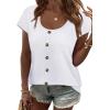 image:imageWIHOLL Womens Summer Tops Cap Short Sleeve Shirts Button Down Blouses U Neck T Shirts Fashion ClothingAll White