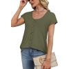 image:imageWIHOLL Womens Summer Tops Cap Short Sleeve Shirts Button Down Blouses U Neck T Shirts Fashion ClothingArmy Green