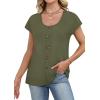image:imageWIHOLL Womens Summer Tops Cap Short Sleeve Shirts Button Down Blouses U Neck T Shirts Fashion ClothingArmy Green