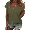 image:imageWIHOLL Womens Summer Tops Cap Short Sleeve Shirts Button Down Blouses U Neck T Shirts Fashion ClothingArmy Green