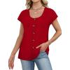 image:imageWIHOLL Womens Summer Tops Cap Short Sleeve Shirts Button Down Blouses U Neck T Shirts Fashion ClothingClassi Red