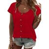 image:imageWIHOLL Womens Summer Tops Cap Short Sleeve Shirts Button Down Blouses U Neck T Shirts Fashion ClothingClassi Red