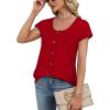 image:imageWIHOLL Womens Summer Tops Cap Short Sleeve Shirts Button Down Blouses U Neck T Shirts Fashion ClothingClassi Red