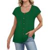 image:imageWIHOLL Womens Summer Tops Cap Short Sleeve Shirts Button Down Blouses U Neck T Shirts Fashion ClothingGreen