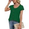 image:imageWIHOLL Womens Summer Tops Cap Short Sleeve Shirts Button Down Blouses U Neck T Shirts Fashion ClothingGreen