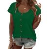 image:imageWIHOLL Womens Summer Tops Cap Short Sleeve Shirts Button Down Blouses U Neck T Shirts Fashion ClothingGreen