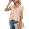 image:imageWIHOLL Womens Summer Tops Cap Short Sleeve Shirts Button Down Blouses U Neck T Shirts Fashion ClothingKhaki