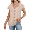 image:imageWIHOLL Womens Summer Tops Cap Short Sleeve Shirts Button Down Blouses U Neck T Shirts Fashion ClothingKhaki