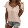 image:imageWIHOLL Womens Summer Tops Cap Short Sleeve Shirts Button Down Blouses U Neck T Shirts Fashion ClothingKhaki