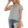 image:imageWIHOLL Womens Summer Tops Cap Short Sleeve Shirts Button Down Blouses U Neck T Shirts Fashion ClothingLeaf Print