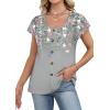 image:imageWIHOLL Womens Summer Tops Cap Short Sleeve Shirts Button Down Blouses U Neck T Shirts Fashion ClothingLeaf Print
