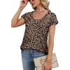 image:imageWIHOLL Womens Summer Tops Cap Short Sleeve Shirts Button Down Blouses U Neck T Shirts Fashion ClothingLeopard