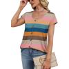 image:imageWIHOLL Womens Summer Tops Cap Short Sleeve Shirts Button Down Blouses U Neck T Shirts Fashion ClothingMultistriped