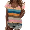 image:imageWIHOLL Womens Summer Tops Cap Short Sleeve Shirts Button Down Blouses U Neck T Shirts Fashion ClothingMultistriped