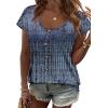 image:imageWIHOLL Womens Summer Tops Cap Short Sleeve Shirts Button Down Blouses U Neck T Shirts Fashion ClothingNavy Boho