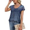 image:imageWIHOLL Womens Summer Tops Cap Short Sleeve Shirts Button Down Blouses U Neck T Shirts Fashion ClothingNavy Boho