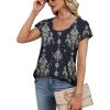 image:imageWIHOLL Womens Summer Tops Cap Short Sleeve Shirts Button Down Blouses U Neck T Shirts Fashion ClothingNavy Printed