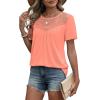 image:imageWIHOLL Womens Tops Short Sleeve Lace Shirts Summer Spring Tops Boho Trendy Beach Vacation Clothes Loose FitCoral