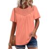 image:imageWIHOLL Womens Tops Short Sleeve Lace Shirts Summer Spring Tops Boho Trendy Beach Vacation Clothes Loose FitCoral