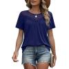 image:imageWIHOLL Womens Tops Short Sleeve Lace Shirts Summer Spring Tops Boho Trendy Beach Vacation Clothes Loose FitNavy Blue