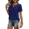 image:imageWIHOLL Womens Tops Short Sleeve Lace Shirts Summer Spring Tops Boho Trendy Beach Vacation Clothes Loose FitNavy Blue