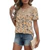 image:imageWIHOLL Womens Tops Short Sleeve Lace Shirts Summer Spring Tops Boho Trendy Beach Vacation Clothes Loose FitPattern Brown