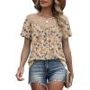 image:imageWIHOLL Womens Tops Short Sleeve Lace Shirts Summer Spring Tops Boho Trendy Beach Vacation Clothes Loose FitPattern Brown