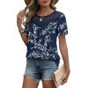 image:imageWIHOLL Womens Tops Short Sleeve Lace Shirts Summer Spring Tops Boho Trendy Beach Vacation Clothes Loose FitPattern Floral Navy